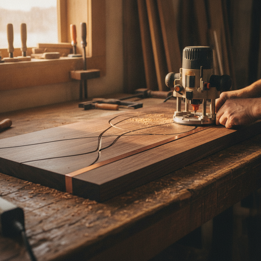 Precision-routed wood inlay and laser engraving